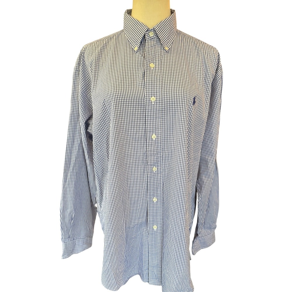 Ralph Lauren Blake Mens Medium Blue White Gingham Check Button Down Shirt Cotton